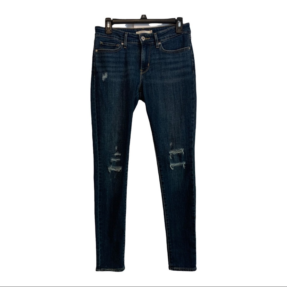 Levi 711 dark wash light thrashed skinny jeans